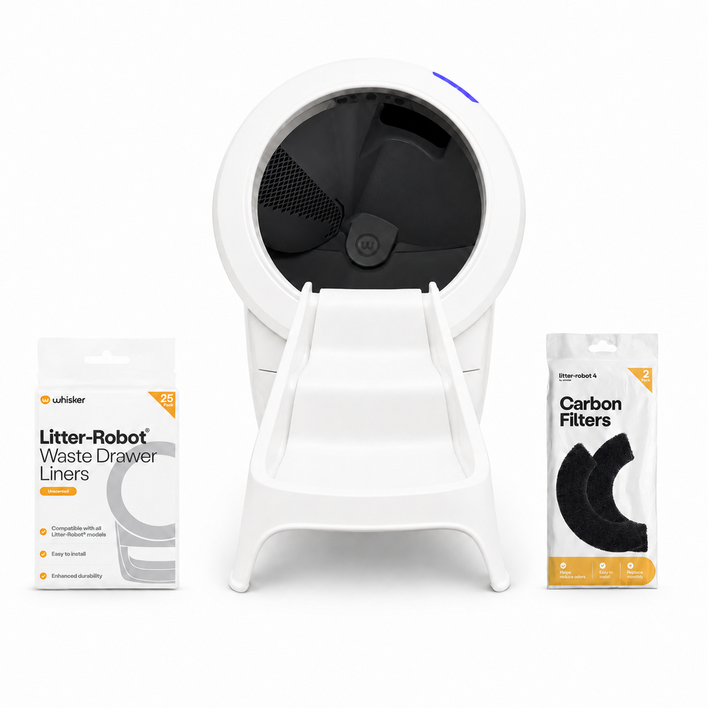 セット内容: Litter-Robot 4 ホワイト 本体＋補助ステップ＋専用ごみ袋25枚＋カーボンフィルター6枚パック
